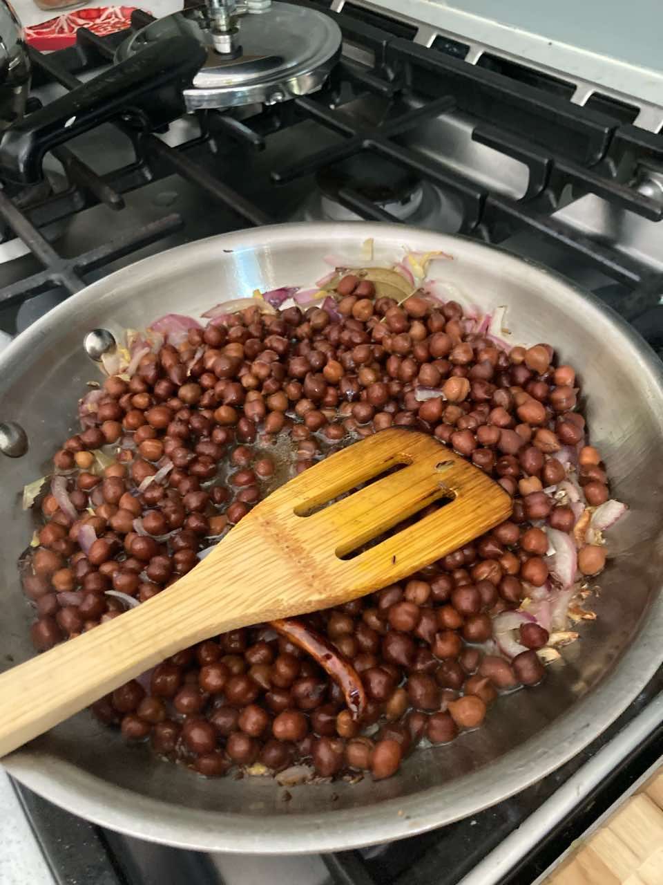 Sauteed chickpeas in process